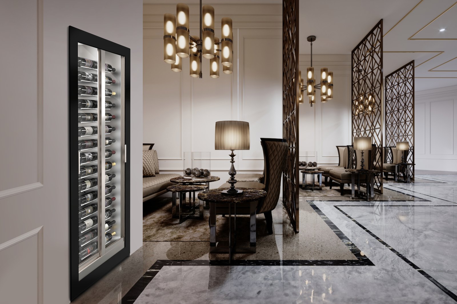 Klimatisierte Weinvitrine in einer Hotellobby